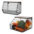 thumbnail image 4 of 1*Hanging Basket Fruit Basket Stackable Wall Mounted Fruit Baskets Potato Basket Onion Storage for Kitchen Hanging Wire Basket with Wood Lid, 4 of 8