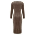 thumbnail image 5 of Levmjia Women Dress Casual Velvet V Neck Slim Fit Long Sleeve Solid Color Soft Polyester Elegant Evening Party Date Daily Party Wear, 5 of 6
