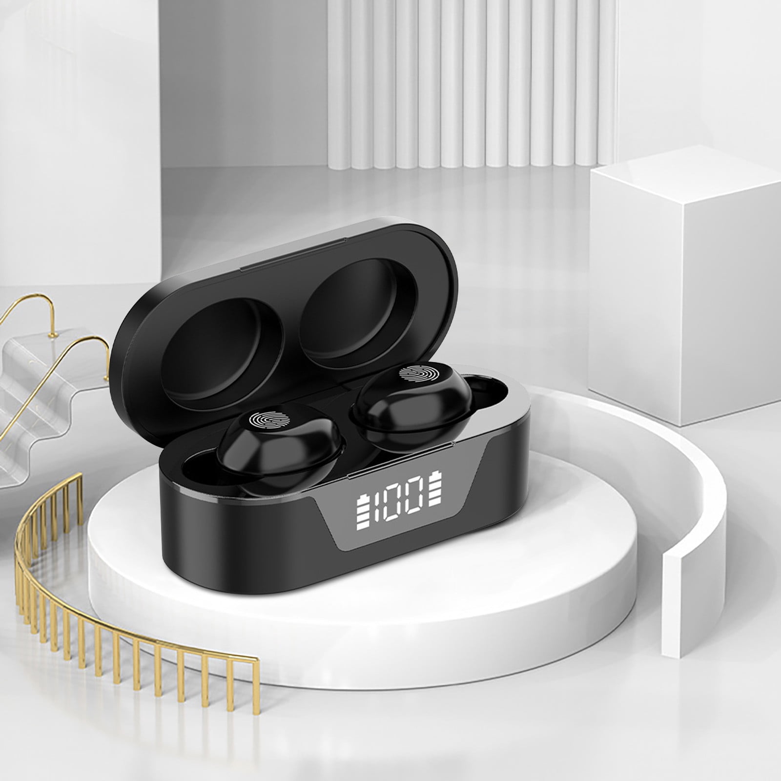 Bluetooth Headphones True Wireless Earbuds 60H Playback LED Power Display Earphones with Wireless Charging Case IPX5 Waterproof in-Ear Earbuds with Mic for Smart Phone Laptop TV Computer Sports,Black