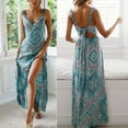 thumbnail image 3 of FNNMNNR Women‘s Summer V-neck Fashion Versatile Strap Tie Sexy Waist Print Long Dress, 3 of 3