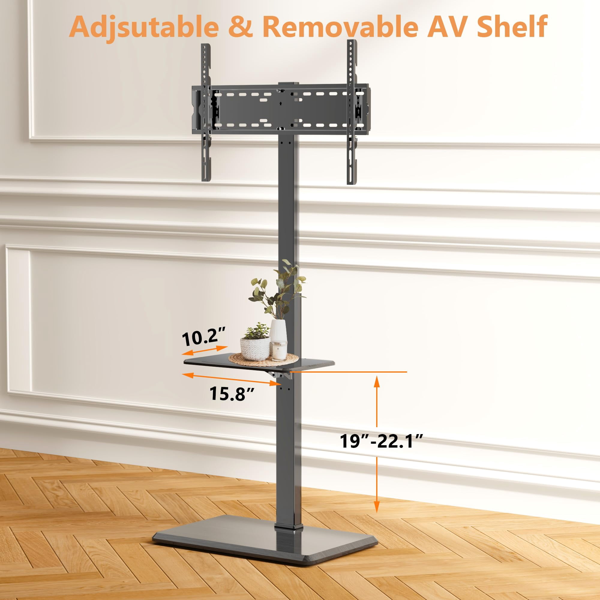 Afaloona Universal Floor TV Stand,TV Floor Mount Stand with Removable Shelf for 32-75 inch TV up to 110 lbs, Swivel and Height Adjustable Tall TV Stand for Bedroom,Office