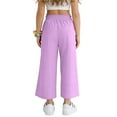 thumbnail image 4 of Scyoekwg Pants for Girls Spring Fashion Comfy Elastic Waistband Drawstring Cotton Linen Shorts Casual Solid Color Baggy Pants Purple 13-14 Years, 4 of 7