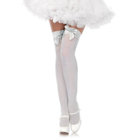 Opaque Thigh Highs With Satin Bow Top Halloween Costume Accessory