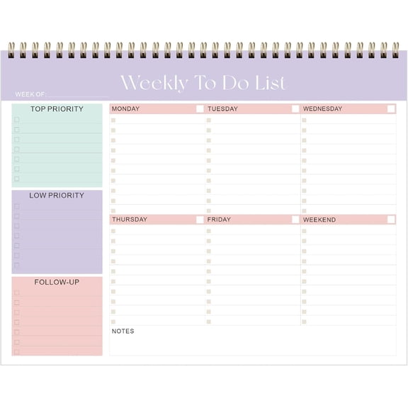 Weekly To Do List Notepad, Undated Planner with 52 Sheets (8.5''x11''), Desk Weekly Planner for Women & Man, Home School & Work (Lilac)