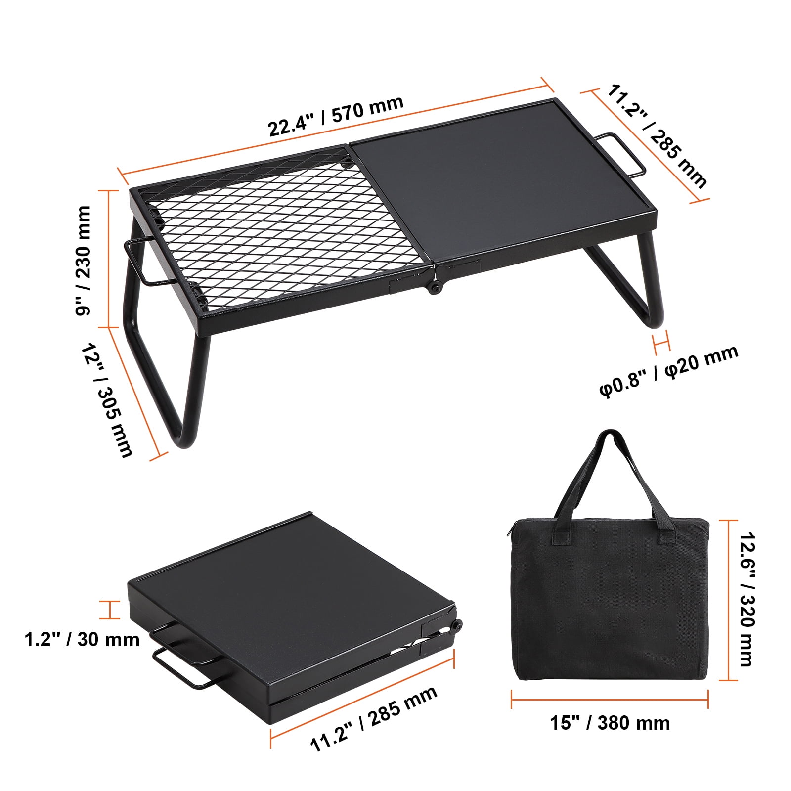 KFFKFF 22.4" x 11.2" x 9" Grill Portable Camping Fire Pit