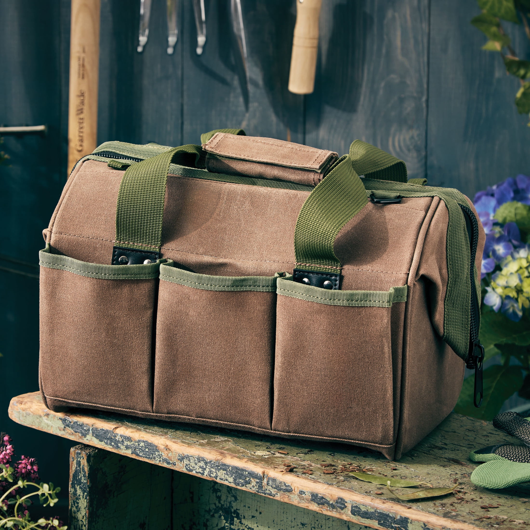 Kings County Tools 11.75” Heavy Duty Waxed Canvas Tool Bag or Garden Caddy for Gardening Supplies