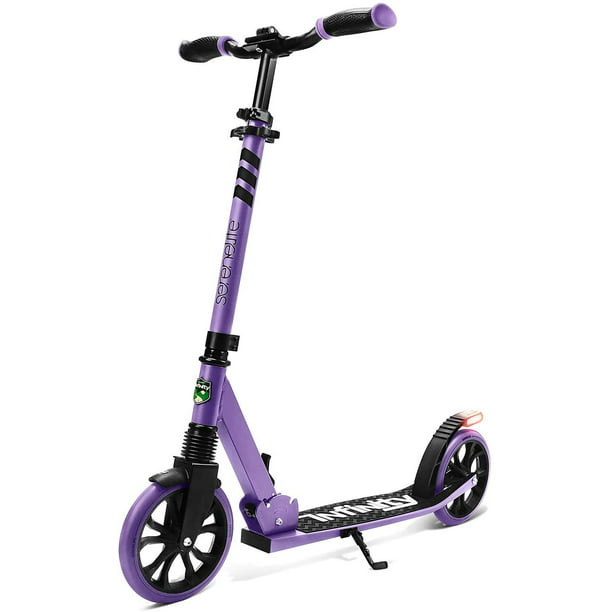 Folding Kick Scooter for Adults and Kids – Boys and Girls Freestyle Scooter  with Big Wheels, 1-Kick Open Mechanism, Anti-Slip Rubber Deck and LED 