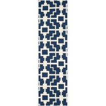 SAFAVIEH Four Seasons Bradford Geometric Polyester Runner Rug, Navy/Ivory, 2'3" x 8'