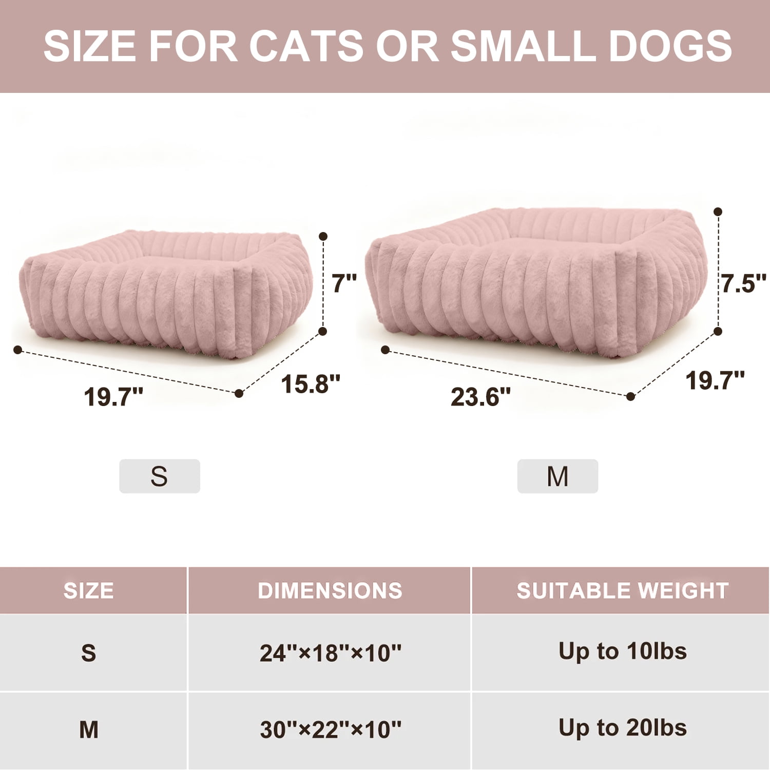 Sanmadrola Cat Bed for Indoor Cats Furry Corduroy Fleece Orthopedic Pet Bed Sofa Removable Washable Cover Non Skid Bottom, Pink