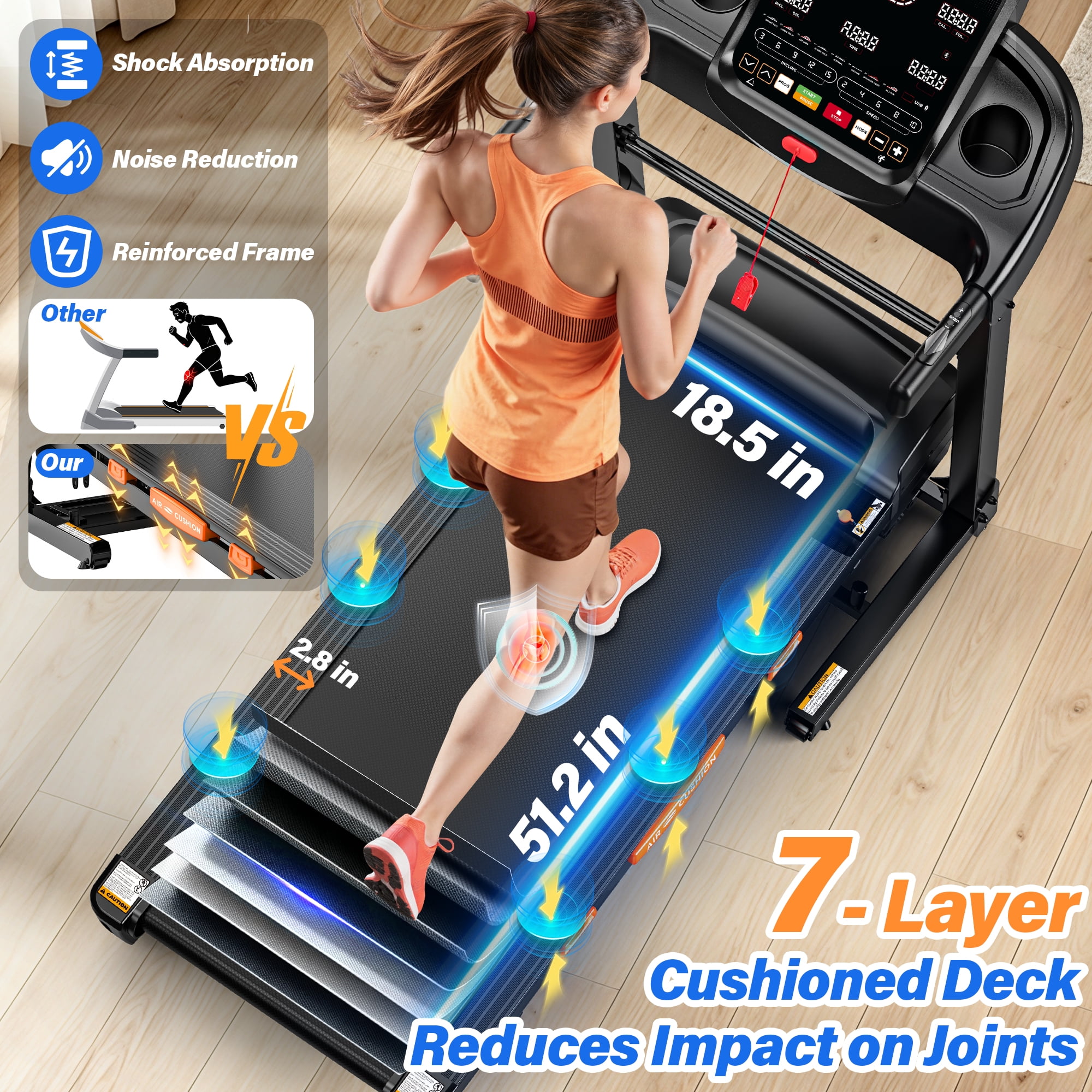 Folding Treadmill with Auto Incline, 5HP Brushless Motor, 0.6–12 MPH Speed Range, 20 Incline Levels, 300 lb Capacity, Bluetooth App Control, One-Touch Folding Design, 90% Pre-Assembled