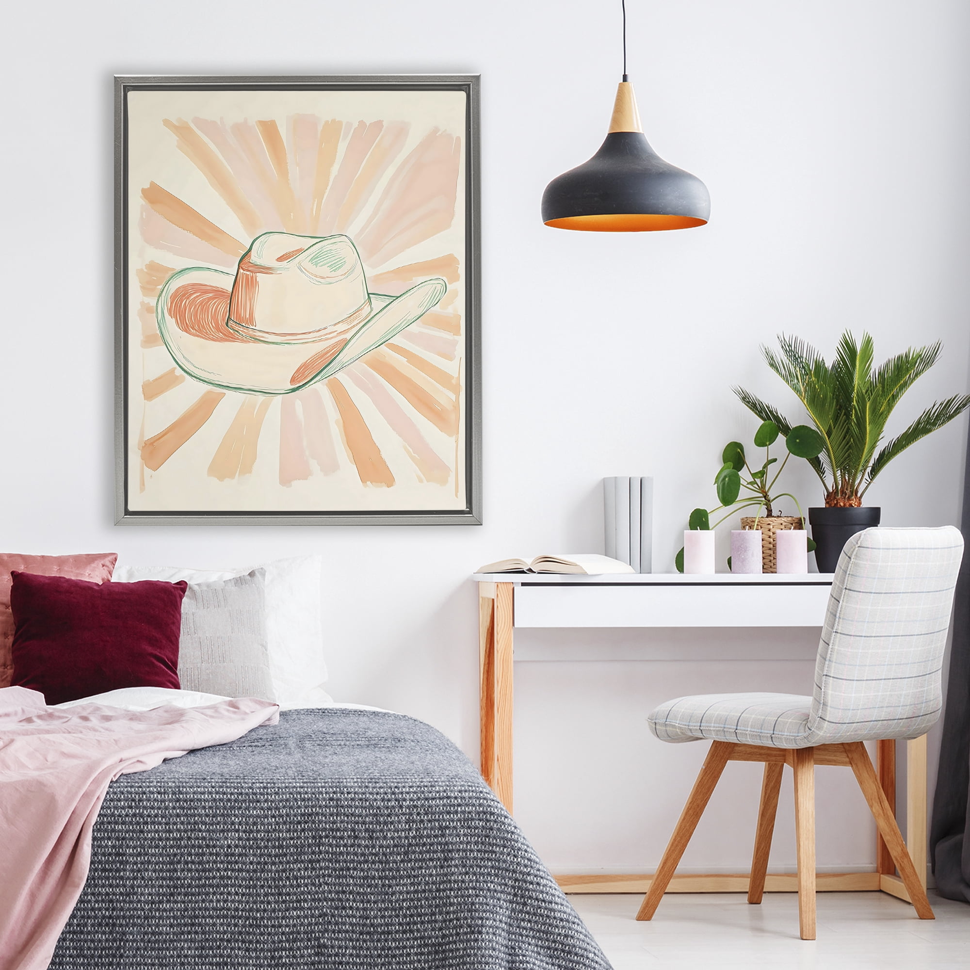 Stupell Industries Sunburst & Cowboy Hat Gray Framed Floater Canvas Wall Art, design by The Prints Vibe