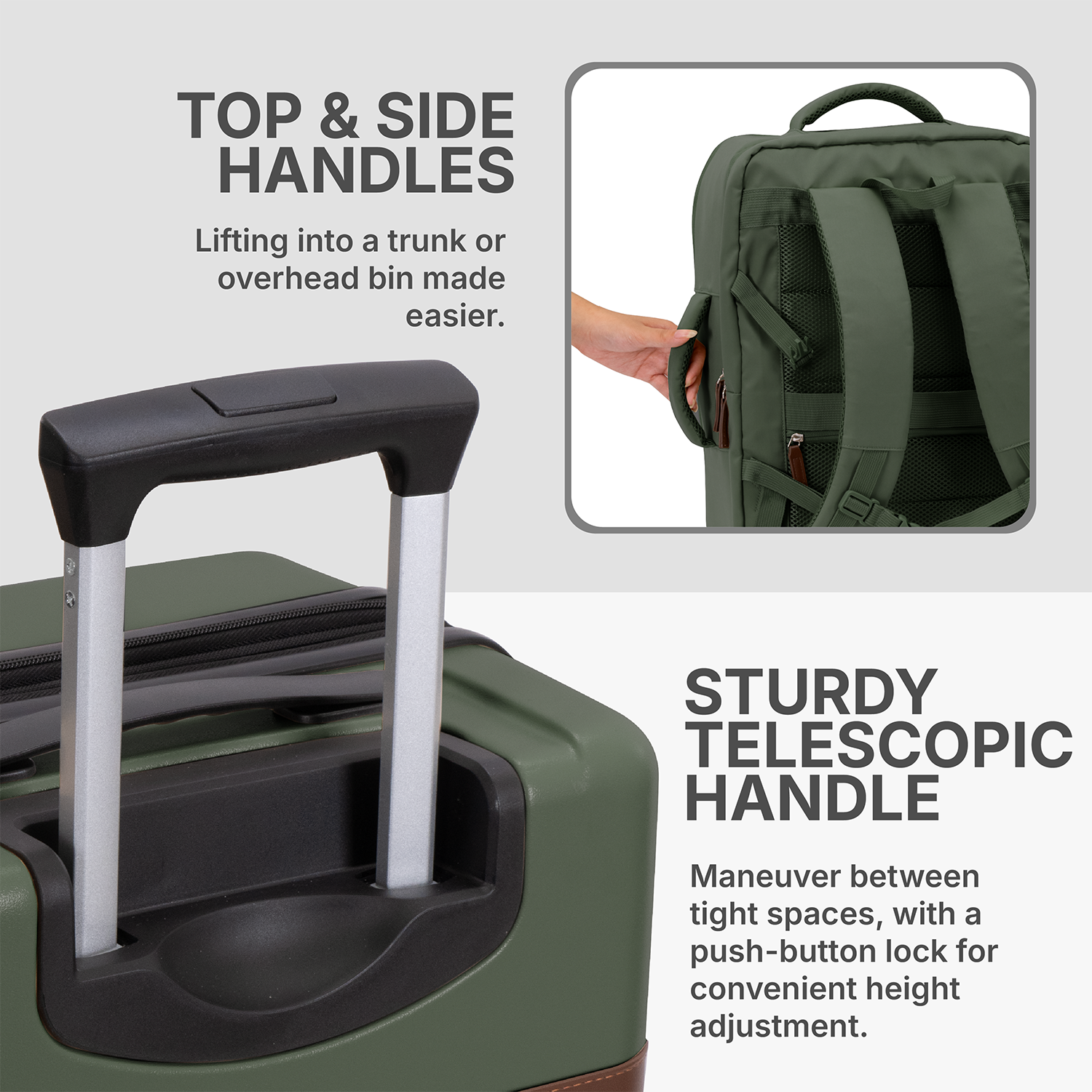 U.S. Traveler 3-Piece Luggage Set with Backpack, 21-Inch Carry-on Hardside Expandable with Spinner Wheels, TSA Lock, 18-Inch Travel Backpack with Laptop Sleeve, 3-Piece Travel Set, Green