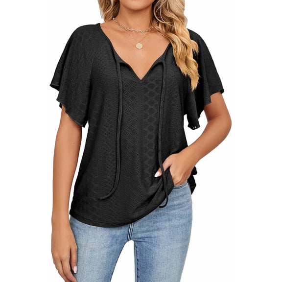 Ladies Shirts Ruffle Loose Button up Tunic Tops for Women