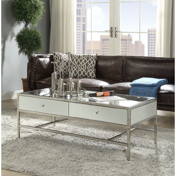 ACME 80555 Weigela Coffee Table - Mirrored & Chrome - 18 x 48 x 24 in.
