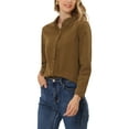 thumbnail image 5 of MODA NOVA Juniors Solid Shirts Long Sleeve Button Down Denim Shirt Brown M, 5 of 6