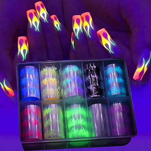 10 Rolls Luminous Nail Art Foil Transfer Stickers Glow in The Dark
