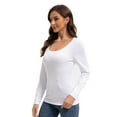 thumbnail image 2 of Women Long Sleeve Scoop Neck Slim Fitted Basic Soft T-Shirts, 2 of 6