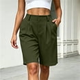 thumbnail image 4 of Women's High Waist Pleated Bermuda Shorts Loose Wide Leg Dressy Knee Length Suit Shorts with Pockets for office Casual Daily Wear Army Green, 4 of 6
