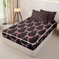 thumbnail image 3 of Homewish Black Pink Bowknot Kid Zipper Twin Comforter Sets with Fitted Sheet and 2 Pillowcases, Kawaii Cartoon Ribbon Zipper Bedding Set, Black Reversible, 4pcs, 3 of 6