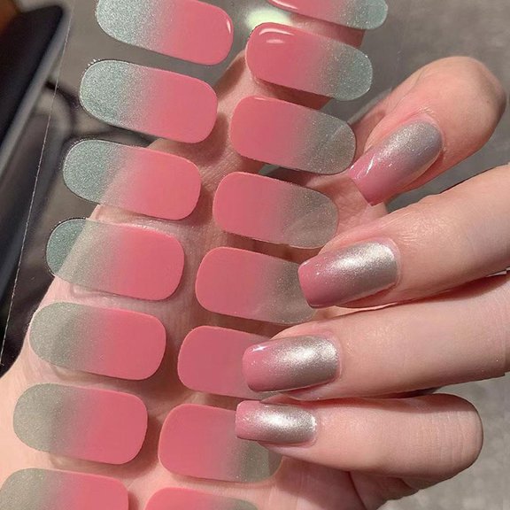 16-Piece Gradient Color Nail Stickers Kit For Spring Summer Easy Apply No Glue Needed Waterproof Long Lasting