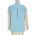 thumbnail image 6 of Fengqque Women Short Sleeve Blouses Tie Neck Petal Tulip Sleeve Tops Loose Work Business Shirts Blue XL(XL), 6 of 9