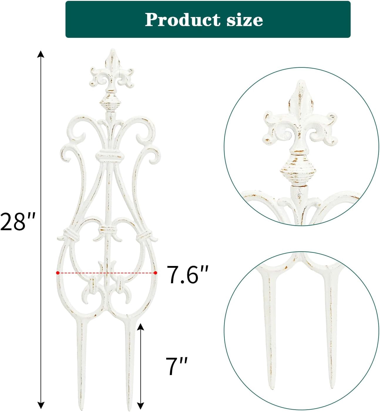 Sungmor Cast Iron Garden Edging Border, Flower Bed Landscape Picket Fence Panels, 28" x 7.6", 4 Count White