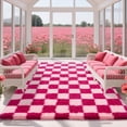 thumbnail image 5 of Janvonne Fluffy Checkered Area Rugs for Bedroom,5x7ft Soft Non Skid Easy-care Shaggy Carpets for Living Room, Dorms,Children's Room,Home Decor Aesthetics,Pink and Rose, 5 of 8