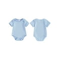 thumbnail image 4 of Infant Baby Summer Romper Solid Color Ribbed Short Sleeve Round Neck Bodysuit for Toddler Boys Girls, 4 of 10