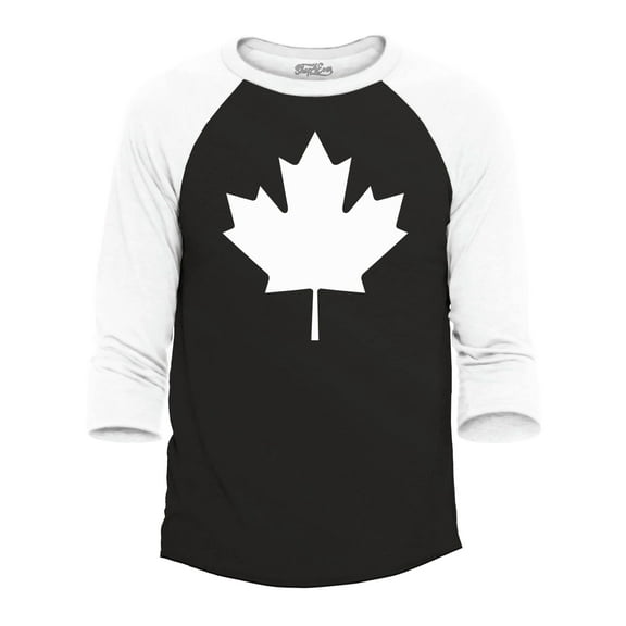 Shop4Ever Men's Canada White Leaf Proud Canadian Flag Raglan Baseball Shirt XXX-Large Black/White
