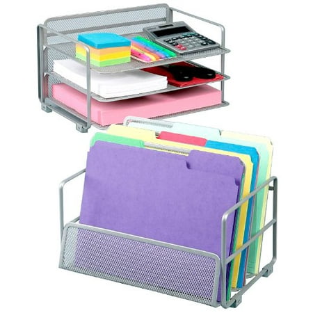 Office Desk Organizer, Platinum Mesh 6-Trays, Size Elegant Champagne Wire 2Pack Pantry SitStand Utility Counter Expandable Pearlized Desk Mission 6Trays.., By Seville Classics