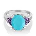thumbnail image 2 of Gem Stone King 3.24 Ct Oval Green Turquoise Purple Amethyst 925 Sterling Silver Ring (Size 9), 2 of 4