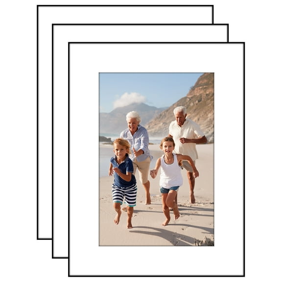 Americanflat 12x16 Front Loading Picture Frame with Shatter-Resistant Glass with 8x12 Mat 3 Pack Photo - Black