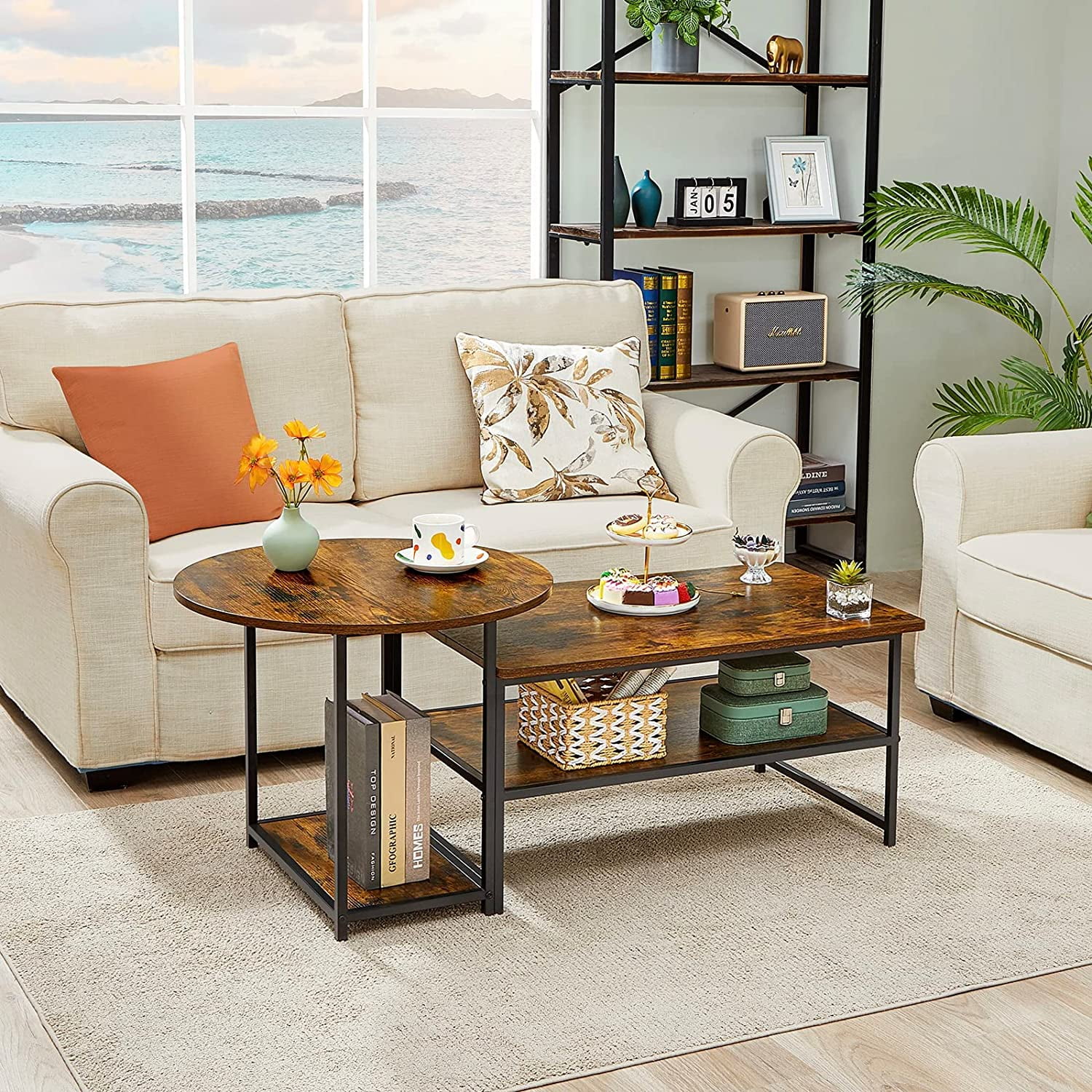 Coffee Table, 2 in 1 Unique Detachable Nesting Coffee Table Set of 2