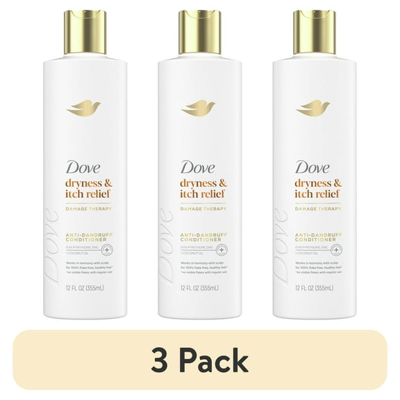 (3 pack) Dove Damage Therapy Derma Conditioner for Flaky Scalp Dryness   Itch with Pyrithione Zinc & Coconut Oil, 12 oz