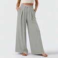 thumbnail image 2 of HKYNLAG Women's Wide Leg Lounge Pants Lightweight Drawstring High Waisted Casual Loose Trousers with Pockets Light Gray L, 2 of 5