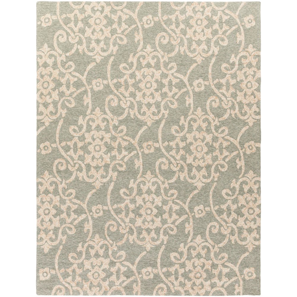 12' x 15' Contemporary Style Sage Green and Beige Rectangular Area