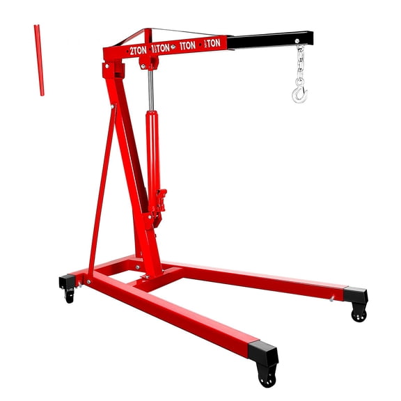 QUHEE 2 Ton Engine Hoist, Foldable Hydraulic Engine Lift,4400 lbs Weight Capacity, Mobile Shop Crane with Adjustable Boom & Casters