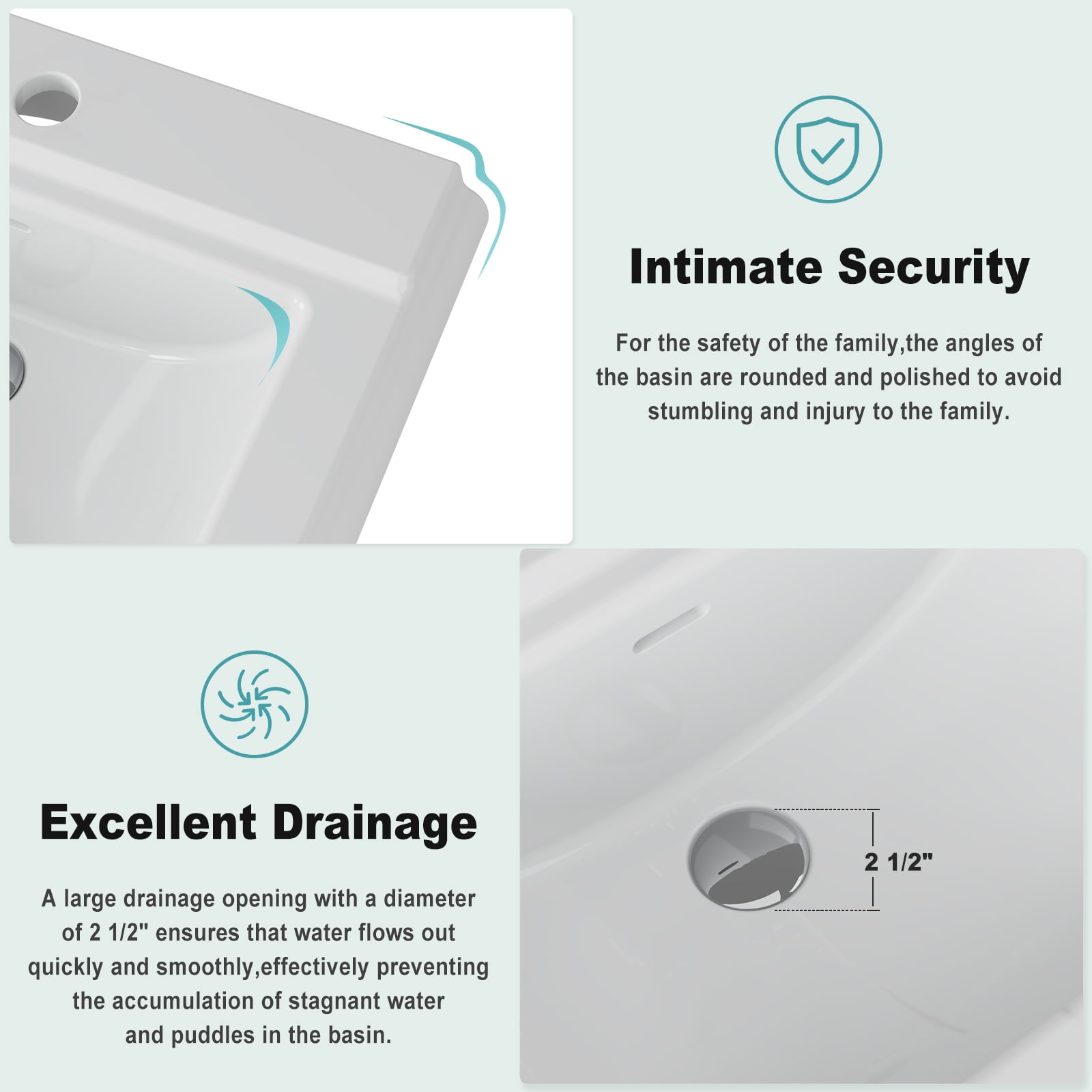 26"L X 21"W Rectangular Pedestal Sink, White Ceramic Pedestal Bathroom Sink with 3 Faucet Holes At 4" Faucet Centers, with Overflow