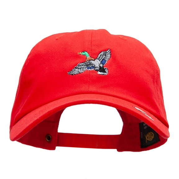 Mallard Duck Embroidered Washed Cap - Red OSFM