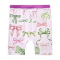 thumbnail image 4 of Jiilone Toddler Girls Outfit Sets Sleepwear Bowknot Print Short Sleeve Tops + Shorts + Pants 3 Piece Pajama Kids Loungewear Elastic Waist Home Clothes, 4 of 5