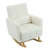 Miniyam Accent Rocking Chair with Pillow, Teddy Velvet,Cream White