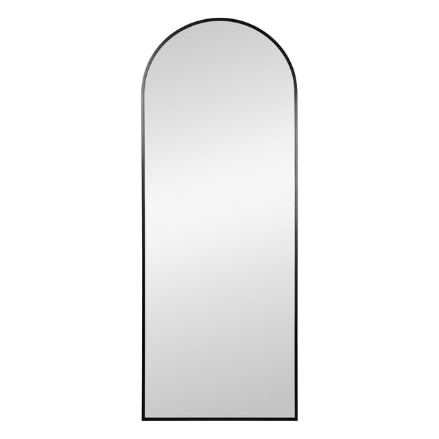 Hometrends Miroir d'Appui Encadré Aluminum Curb, pleine longueur, Miroir à Bord Supérieur Arqué, Noir, 22x58po., Avec cadre. Accrocher ou adosser au mur
