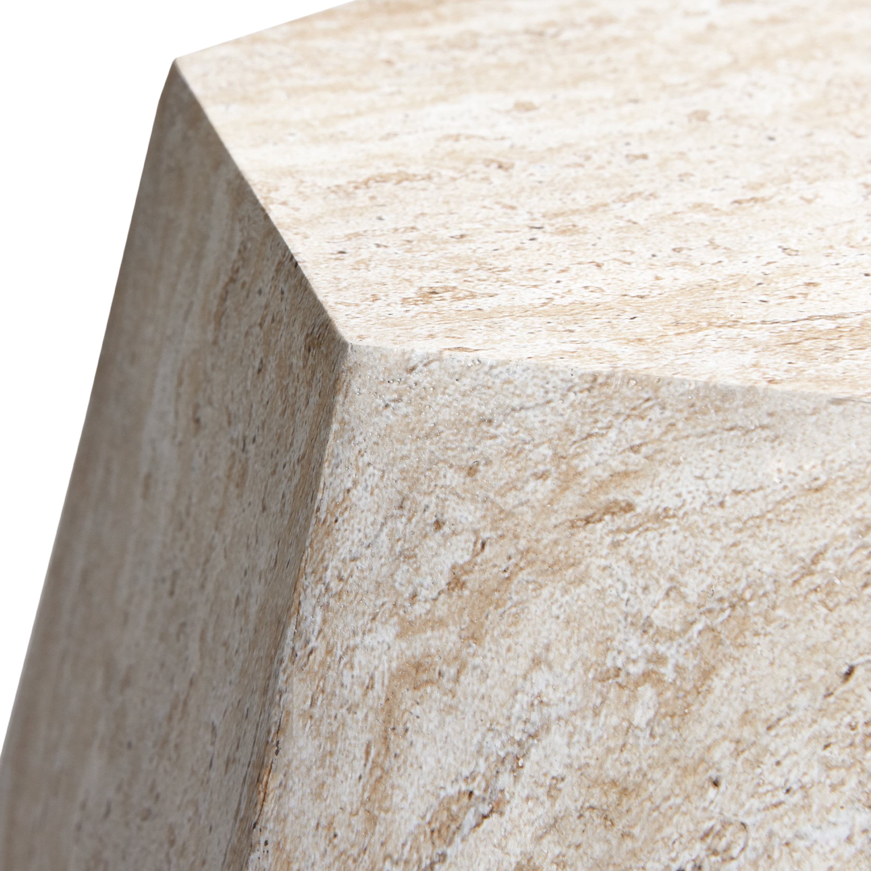 Geaometric Travertine Stone Finish Italian Design MgO Side Accent Table