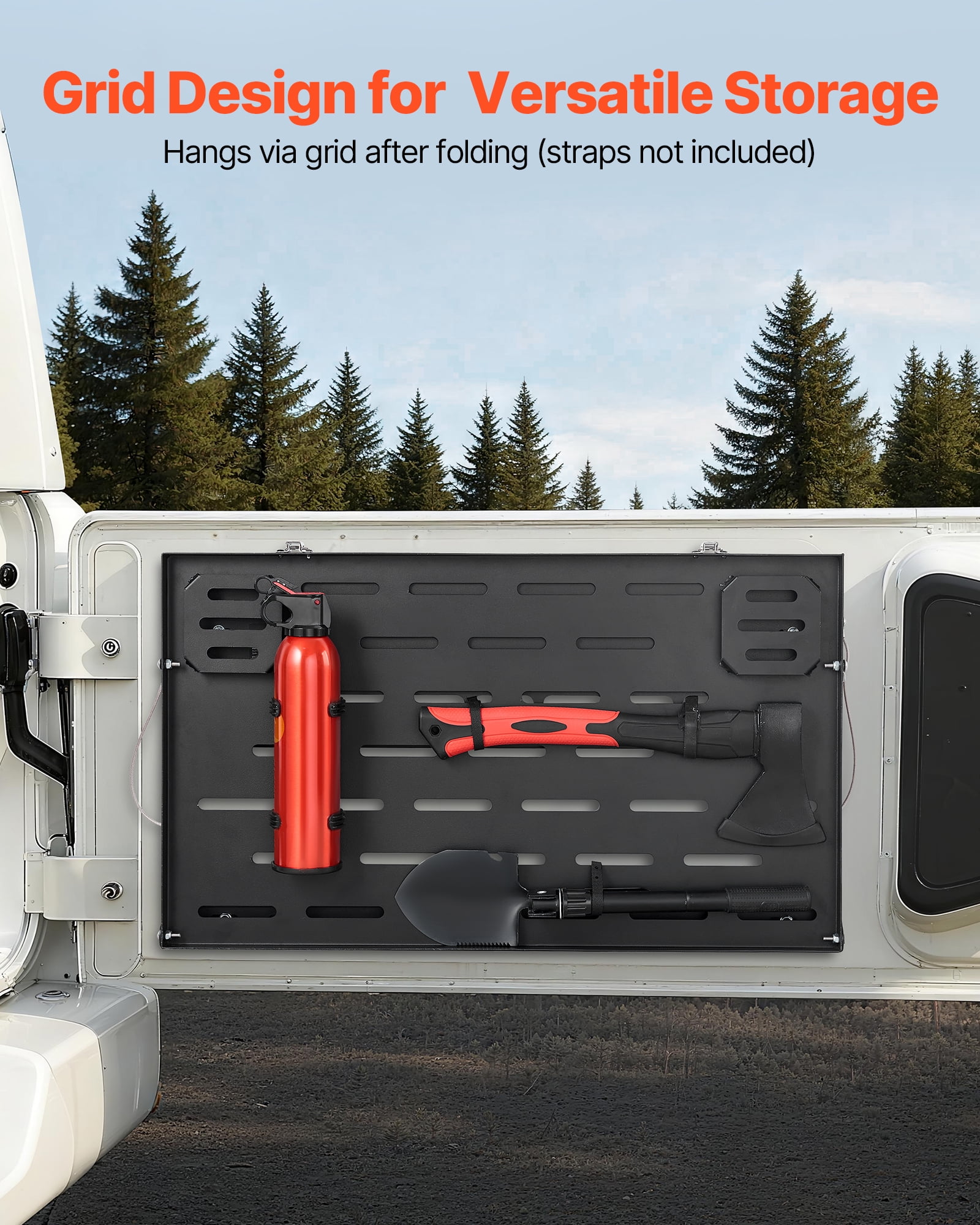 VEVOR Tailgate Table, for 2021-2025 Ford Bronco, 88 lbs Load Capacity, Carbon Steel Foldable Molle Panel Drop Down Table, Rear Door Cargo Storage Rack Shelf Luggage Holder Carrier Camping Accessories