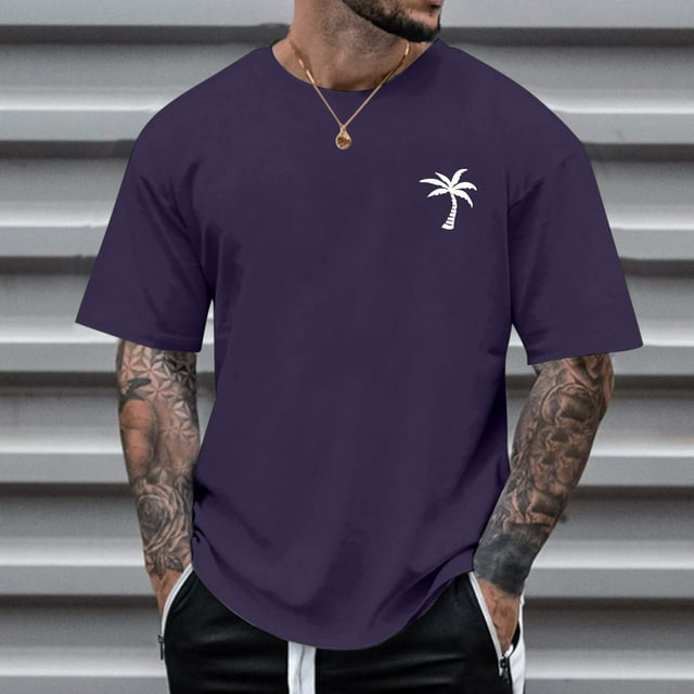 Men T Shirts Male Summer Beach Little Tree Print Blouse Short Sleeve O Neck Tops T Shirt