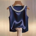 thumbnail image 4 of Tank Tops for Women Crew Neck Pearl Decor Satin Sleeveless Going Out Tops, 4 of 6