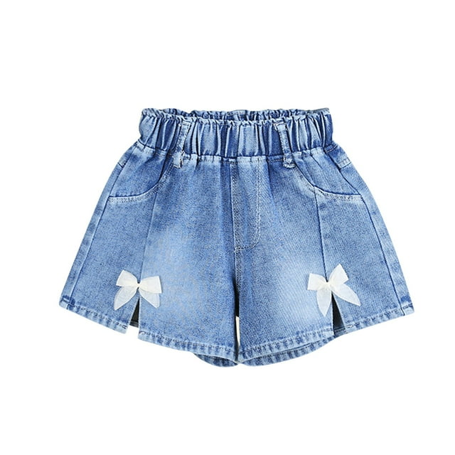 Odeerbi 2-7 Años Niñas Pantalón Vaquero Verano Pantalón Vaquero Pajarita Ropa de Exterior Informal Pantalón Vaquero Corto