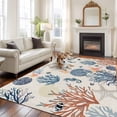 thumbnail image 3 of Blue Coastal Area Rug 8x10 Washable Rug Non Slip Summer Beach Coral Shell Starfish Vintage Large Area Rug Soft Stainresistant Indoor Floor Carpet for Living Room Bedroom Home Office Dining Room, 3 of 8