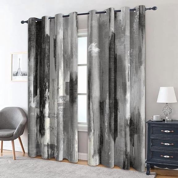 Grey Abstract Curtains for Living Room, Modern Blackout Curtains for Bedroom - Contemporary Decor Window Treatments -38"W x 45"L(Pack of 2)