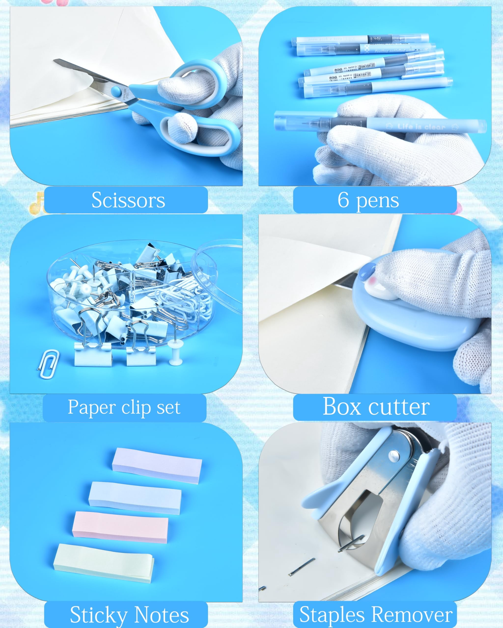 Blue Desk Accessories And Organizers With Organizer 360°rotating Pen Holder Stapler A Lot Of Office Supplies Beautifully Presented In Gift Box